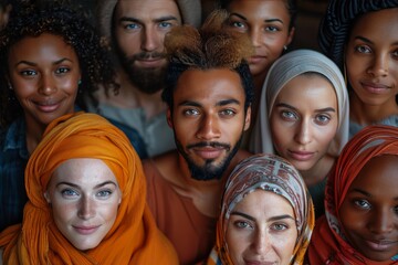 Large group of smiling individuals, top perspective