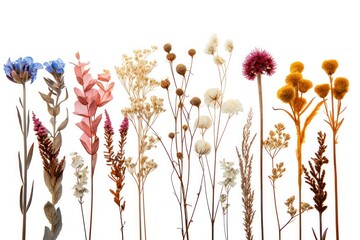 Set with beautiful decorative dry flowers on white background, banner design . photo on white...
