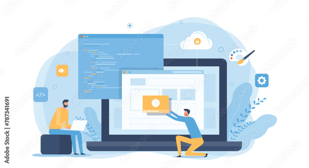 Fototapete web design and mobile application programer team  working and coding for development concept and technology online working  concept