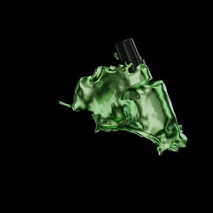 Incredibly creative presentation of a bottle of gel polish splashed with different colors of paint. 3D Render