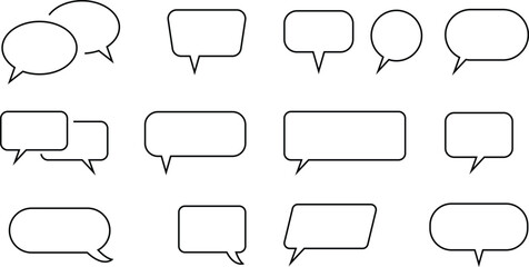 Line Speech Bubble set. Talk bubble group. Speak bubble text, chatting box collection, Empty message box outline cartoon vector