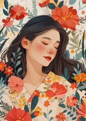 Mother's Day different ethnicities. International youth day. Asian mother on Mother's Day. Mother's Day seamless illustration. Vertical banking poster background for web