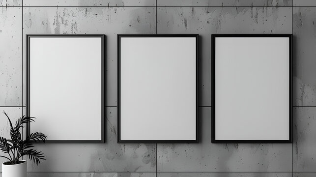 Realistic picture frame mockup black border set, generative Ai