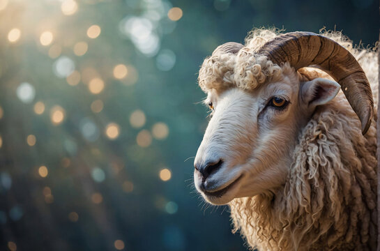 Sheep head on bokeh background, Bakra Eid concept, sheep, eid ul adha background, background, ai generated