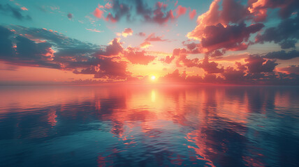 A serene sunset reflects in calm waters, inviting viewers into a realm of peaceful sleep and relaxation.