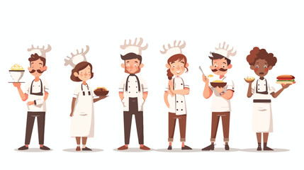 Set of Baker Waiter Chef Barista eating people. Cute