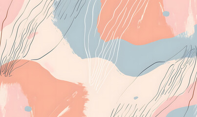 Abstract pastel shapes and lines. Modern minimalist art with a combination of pastel colors and...