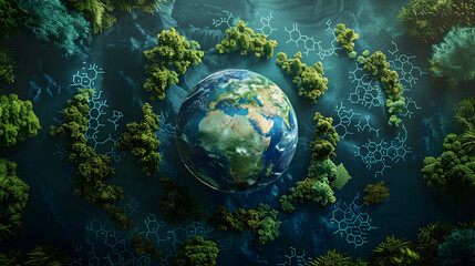 Obraz na płótnie Canvas Ecosystem concept featuring a globe surrounded by interconnected ecosystems