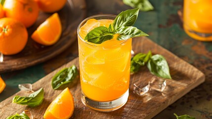 Close-Up of Fresh Orange Juice in Glass - obrazy, fototapety, plakaty
