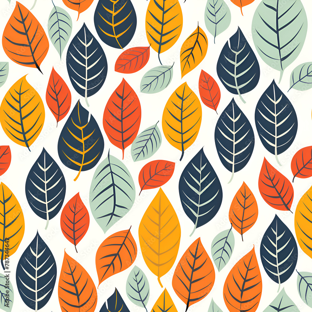 Aufkleber a colorful leaf pattern with a variety of colors including orange, blue, and green. the leaves are a