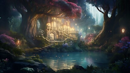 a digital artwork where a house transforms into an enchanted forest, with AI artists responsible...