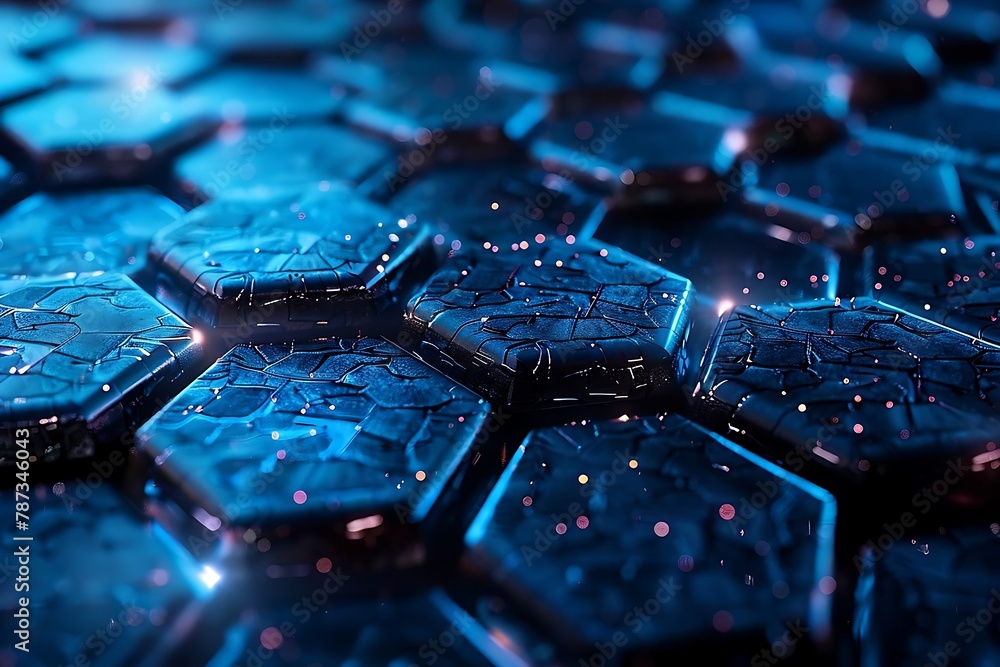Aufkleber an image of a network of hexagonal shapes forming a futuristic, digital landscape.
