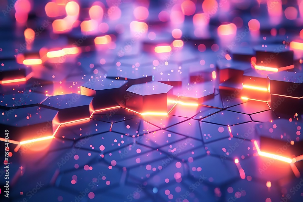 Aufkleber an image of a network of hexagonal shapes forming a futuristic, digital landscape.