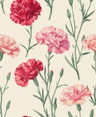 Mother's Day carnations. Mother's Day carnations pattern. Mother's Day seamless carnations pattern. Carnation illustration clipart