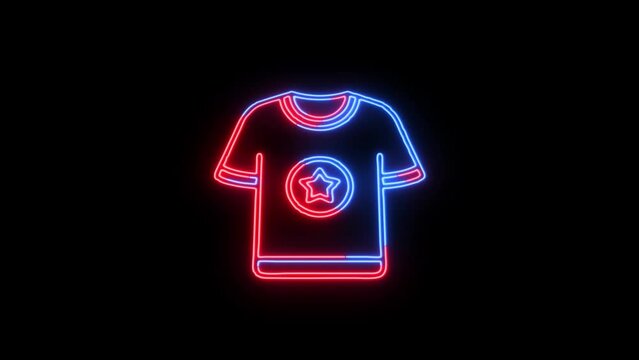 Abstract glowing neon line T-shirt icon on black background