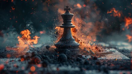 Illustration of chess pieces on fire with particles