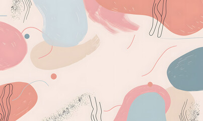 Abstract pastel shapes and lines. Modern minimalist art with a combination of pastel colors and abstract elements on a light pink background. 