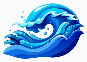 Naklejka premium Blue sea wave isolated on white background. Vector illustration in cartoon style.