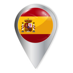 Vector. Glossy button with highlights and shadows. Geo location icon. Patriotism of the country, the red and yellow flag of Spain with a coat of arms. Interface element. Set of souvenir countries.