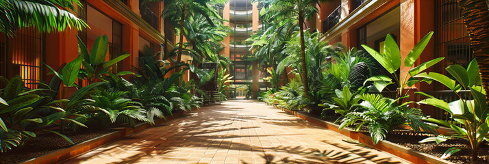 Exotic Botanical Garden Pathway, Lush Greenery and Tropical Plants, Tranquil Walk in Nature