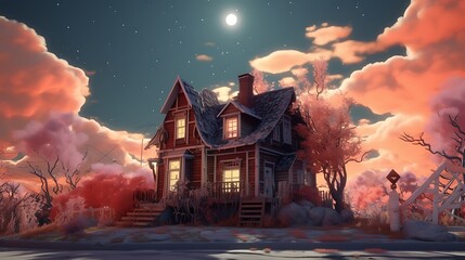 a surreal scene where an AI painter uses invisible ink to hidden messages and patterns on a house's...