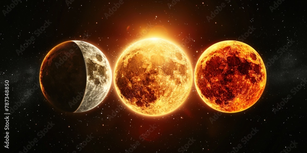 Poster a graphical representation of the alignment of the sun, moon, and earth during a partial solar eclip