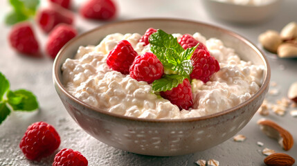 a creamy and satisfying snack with a bowl of cottage cheese, topped with fresh fruit or nuts for added flavor.