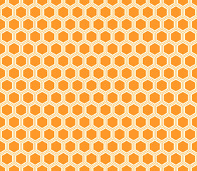 Pattern of geometric shapes. Pumpkin color on matching background. Hexagon mosaic pattern with inner solid cells. Hexagon cells. Seamless pattern. Tileable vector illustration.