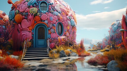a house that serves as a blank canvas for an AI artist's wild and psychedelic dreams