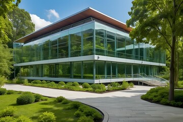 Sustainable Workplace - Eco-Friendly Office Building Surrounded by Lush Trees