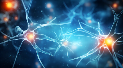 A Close-Up Examination of Nerve Cells and the Concept of the Nervous System Against a Blue Background, neural network