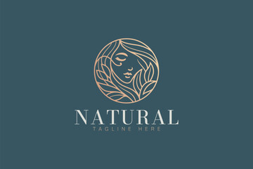 Harmony of Nature Eco Friendly Beauty and Wellness Logo Illustration Woman Face and Leaf Luxury Brand Identity