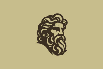 Head Face with Beard Illustration Zeus Logo Sign Symbol Greek Mythology Business Masculine Brand Identity