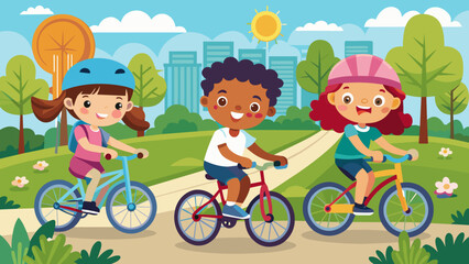 vector-illustration-of-happy-kids-riding-bicycles