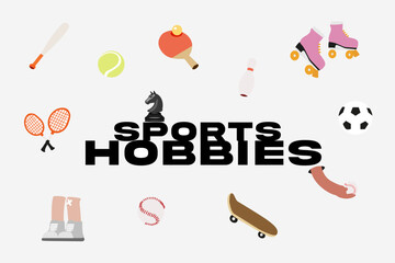 Sports equipment icons. Sport concept with balls and gaming items. Football, rollers, baseball, chess, badminton, tennis, bowling, table tennis, skateboard flat icons © luamor