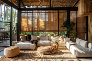 Fototapeta premium Incorporation of natural materials like rattan, jute, and reclaimed wood for an eco-friendly vibe. 