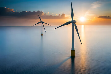 Panoramic view of wind farm or wind park,