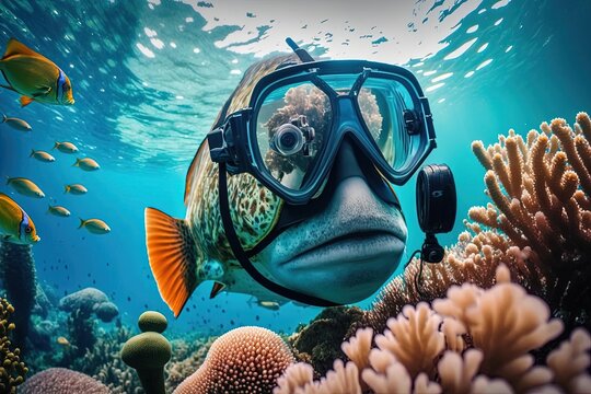 Fish Wearing Scuba Mask Takes Funny Selfie Shot in Tropical Waters