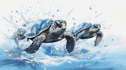 Foto op Canvas Turtles against the background of blue water © May