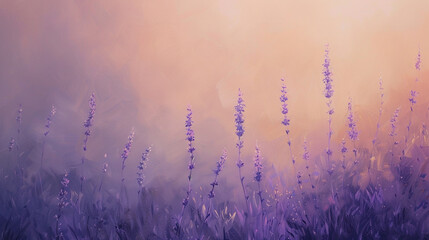 A mix of lavender and peach hues intermingle softly, casting a serene and harmonious glow that calms the mind and spirit. - obrazy, fototapety, plakaty