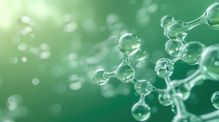 Close-up of a chlorophyll green molecule or atom, the green pigment essential for photosynthesis in plants. science concept, 3d abstract background