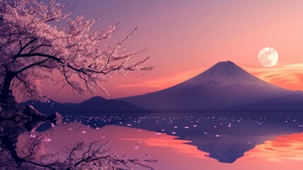beautiful sunset of Mount Fuji - obrazy, fototapety, plakaty