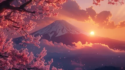 Fototapeten beautiful sunset of Mount Fuji in Japan © Marco