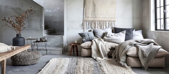Textured rugs and cozy throws add warmth and tactile appeal to the interior of the Danish house. 
