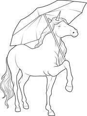 Unicorn Raining Umbrella Animal Vector Graphic Art Illustration
