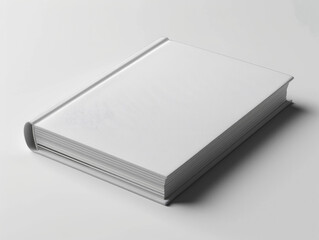 libro  chiuso con copertina rigida bianca su sfondo bianco , mock up diu copertina rigida di libro, 