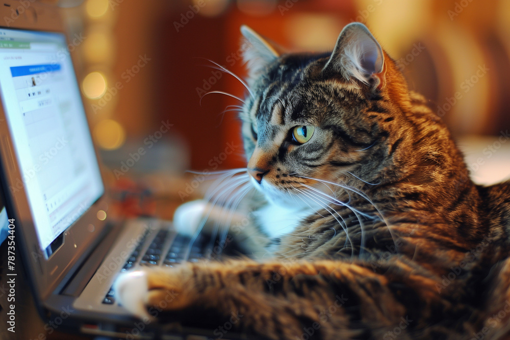 Aufkleber a cat is sitting on a laptop keyboard and looking at the camera. the cat appears to be curious and e
