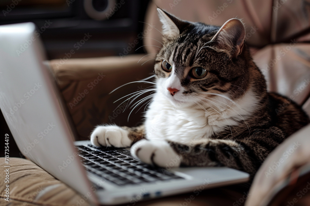 Aufkleber a cat is sitting on a laptop keyboard and looking at the camera. the cat appears to be curious and e