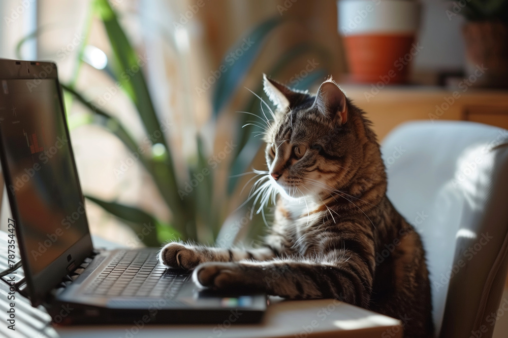 Aufkleber a cat is sitting on a laptop keyboard and looking at the camera. the cat appears to be curious and e