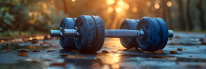 A Pair of Dumbbells on a Table ,
Sports equipment in the gym Dumbbells on the floor Closeup image of a fitness equipment in gym Gym weights in light
